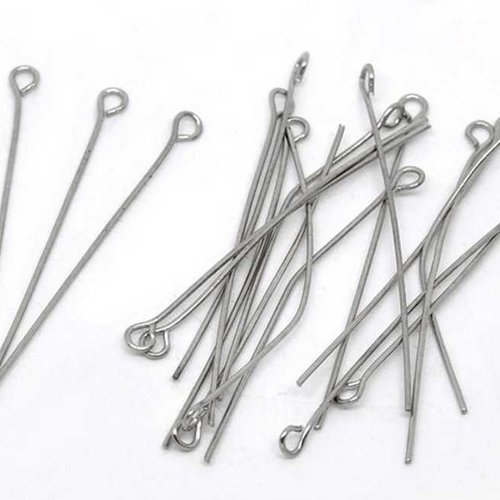 20 tiges à oeil - 40 mm - couleur argent mat - tiges à tête ronde - clou-tiges (cttr40am)
