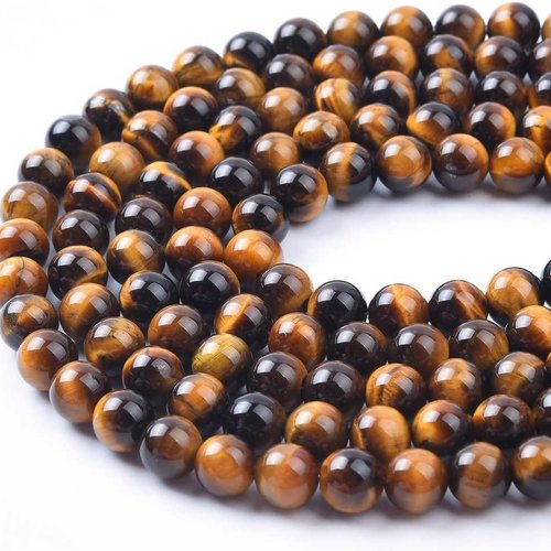 10 perles oeil de tigre - 8 mm - couleur jaune marron irrisant - pierres gemmes - rondes (otp08-1)