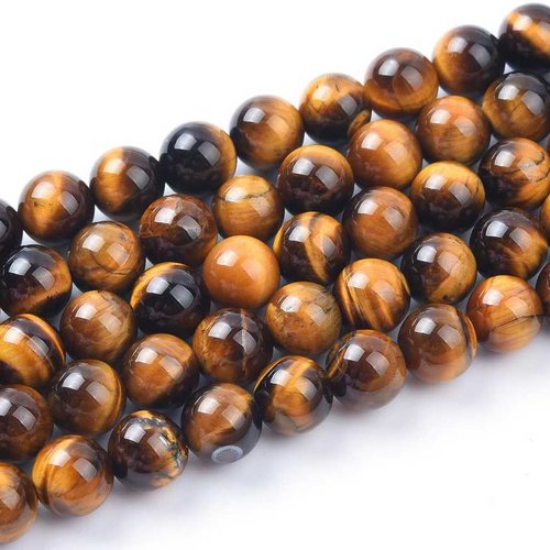 5 perles oeil de tigre - 10 mm - couleur jaune marron irrisant - pierres gemmes - rondes (otp10-1)
