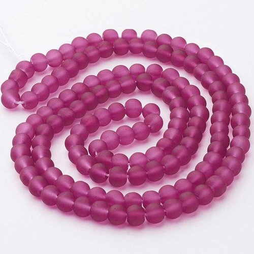 20 perles en verre givré dépoli - 4 mm - couleur pourpre rouge-violet - mattes - rondes - perles givrées dépolies (pvg04p)