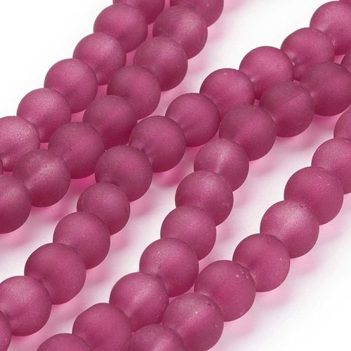 10 perles en verre givré dépoli - 6 mm - couleur pourpre rouge-violet - mattes - rondes - perles givrées dépolies (pvg06p)