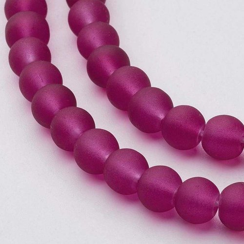 10 perles en verre givré dépoli - 8 mm - couleur pourpre rouge-violet - mattes - rondes - perles givrées dépolies (pvg08p)