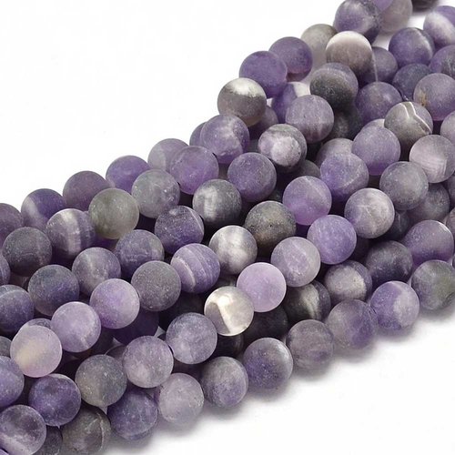 10 perles améthyste - 8 mm - couleur violet / lavande - givrées dépolies - pierres gemmes - quartz violet - mattes - rondes (amp08-3)
