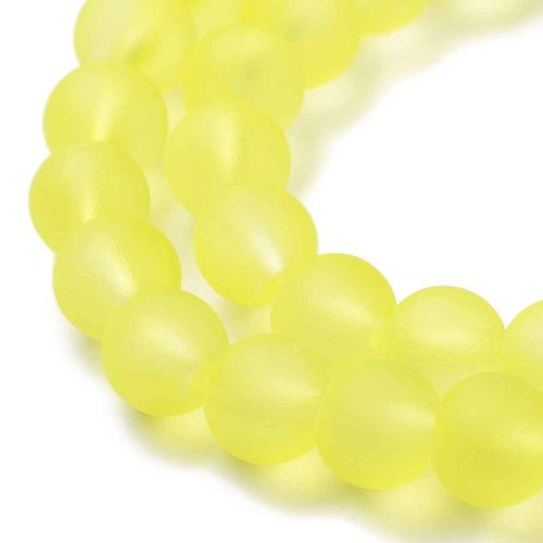 10 perles en verre givré dépoli - 6 mm - jaune néon - mattes - rondes - perles givrées dépolies (pvg06jn)