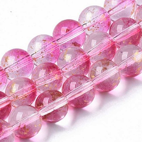 10 perles en verre givré dépoli - 6 mm - bicolores - rose magenta / rose - mattes - rondes - perles givrées dépolies (pvg06brrr)
