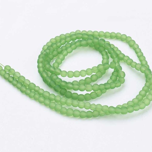 20 perles en verre givré dépoli - 4 mm - vert pomme - mattes - rondes - perles givrées dépolies (pvg04vp)