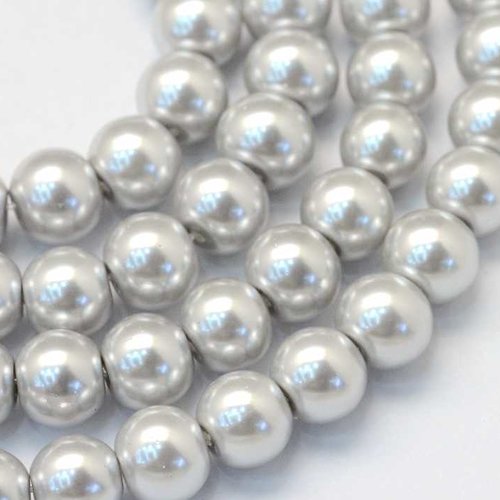 20 perles nacrées en verre - 4 mm - gris argenté (pnv04gra)