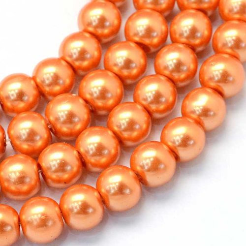 50 perles nacrées en verre - 4 mm - orange (pnv04o)