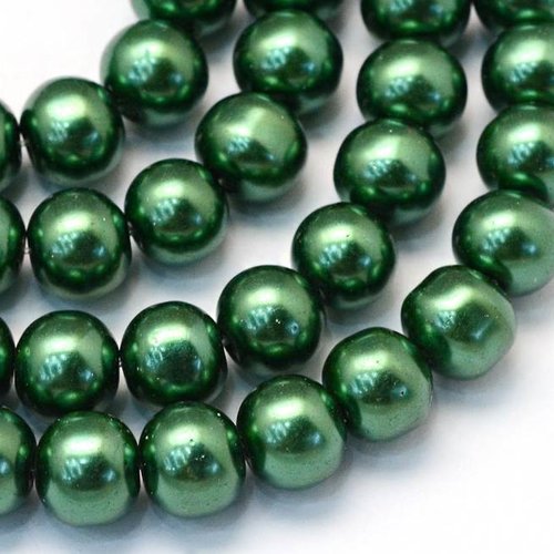10 perles nacrées en verre - 6 mm - vert foncé (pnv06vf)
