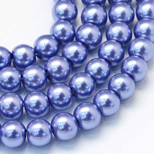 10 perles nacrées en verre - 6 mm - violet lavande - bleu lavande (pnv06lv)