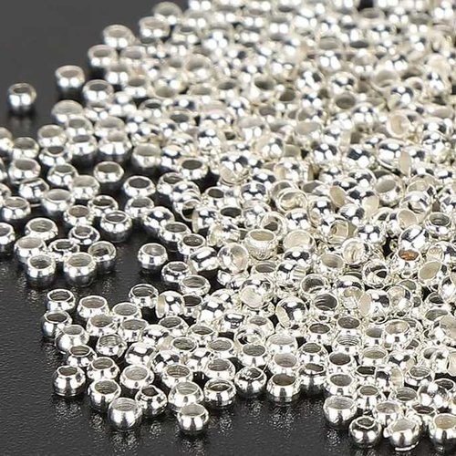 100 perles à écraser - 2 mm - argenté - perles de serrage - à sertir - à coller (pae02a)