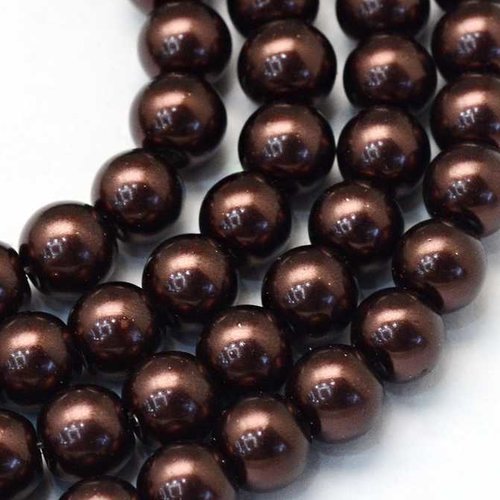 10 perles nacrées en verre - 8 mm - brun foncé - marron (pnv08brf)