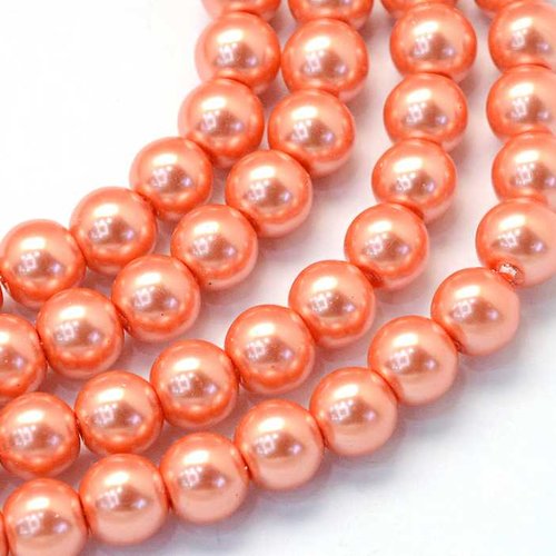 10 perles nacrées en verre - 8 mm - rose pêche / saumon / orange pâle (pnv08rop)