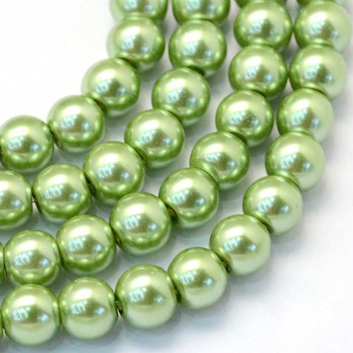 10 perles nacrées en verre - 8 mm - vert menthe claire (pnv08vmc)