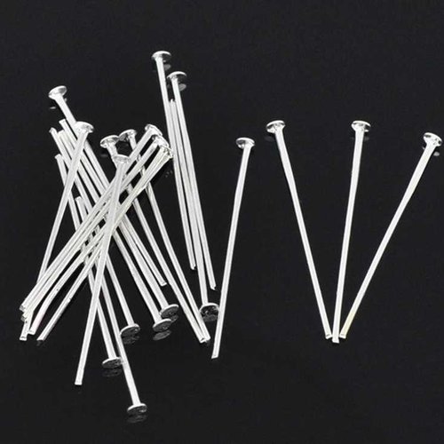 20 clous à tête plate - 30 mm - argenté - tiges à tête plate - clous-tiges (cttp30a)