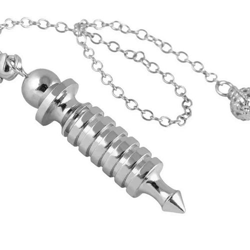 1 pendule pendentif égyptien isis osiris en métal - cuivre chromé - avec chaîne argentée (pm-egio01)