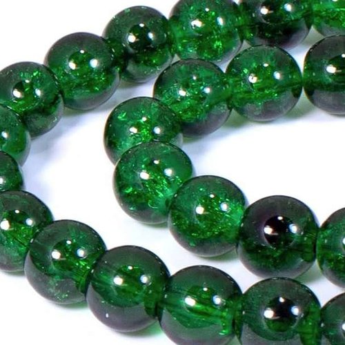10 perles en verre craquelé - 10 mm - vert foncé - perles craquelées - rondes (pcv10vf)