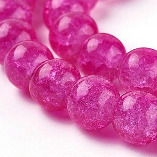 10 perles en verre craquelé - 10 mm - couleur rose fuchsia - perles craquelées - rondes  (pcv10f)