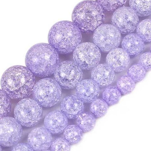 10 perles en verre craquelé - 10 mm - violet lavande clair - violet gycine - perles craquelées - rondes  (pcv10lvc)