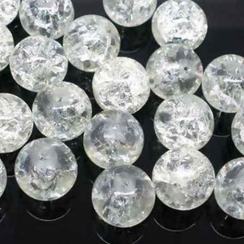 10 perles en verre craquelé - 10 mm - blanc transparent - perles craquelées - rondes (pcv10bt)