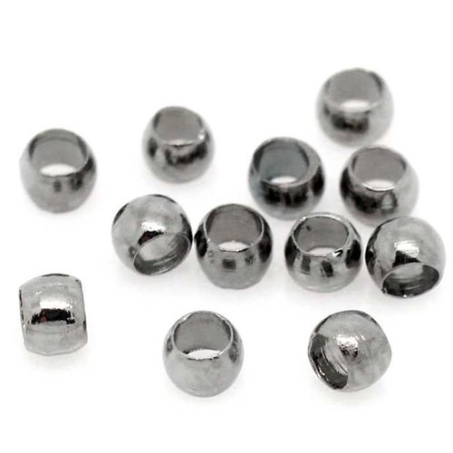50 perles à écraser - 3.5 mm - couleur gunmetal - noir anthracite - perles de serrage - à sertir - à coller (pae3.5gm)