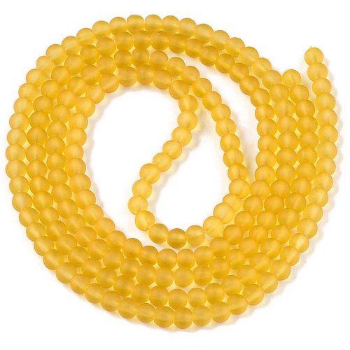 20 perles en verre givré dépoli - 4 mm - jaune foncé - mattes - rondes - perles givrées dépolies (pvg04jf)