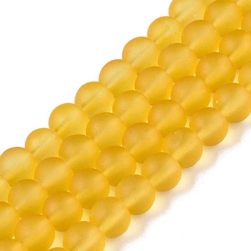 10 perles en verre givré dépoli - 6 mm - jaune foncé - mattes - rondes - perles givrées dépolies (pvg06jf)
