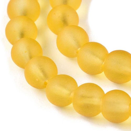 10 perles en verre givré dépoli - 8 mm - jaune foncé - mattes - rondes - perles givrées dépolies (pvg08jf)