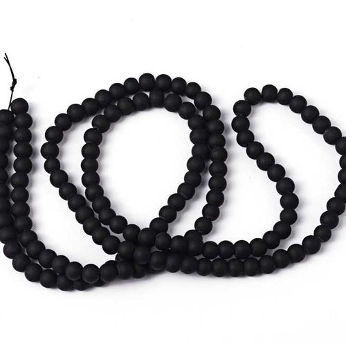 10 perles en verre givré dépoli - 6 mm - noir - mattes - rondes - perles givrées dépolies (pvg06n)