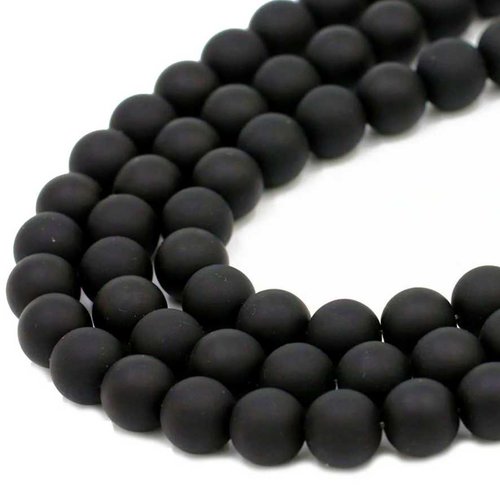 20 perles en verre givré dépoli - 8 mm - noir - mattes - rondes - perles givrées dépolies (pvg08n)