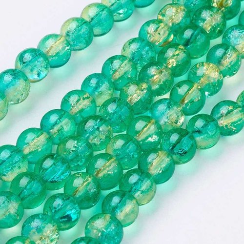 10 perles en verre craquelé - 6 mm - bicolores - bleu turquoise / jaune - perles craquelées - rondes (pcv06bbj)