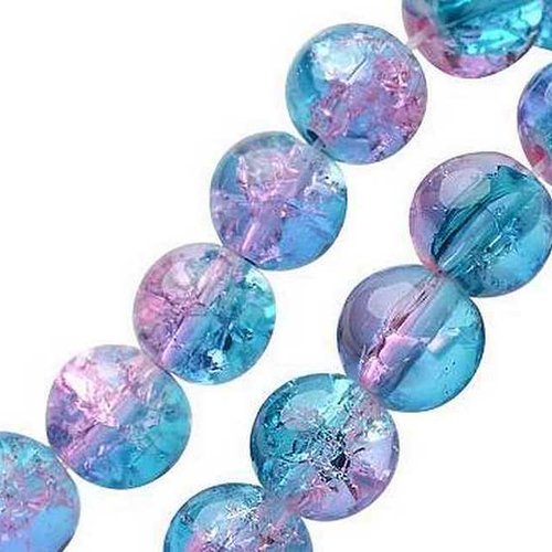 20 perles en verre craquelé - 6 mm - bicolores bleu / rose - perles craquelées rondes (pcv06bbro)