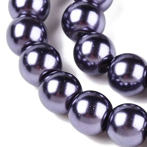 10 perles nacrées en verre - 8 mm - violet aubergine - violet gris - grappa (pnv08am)