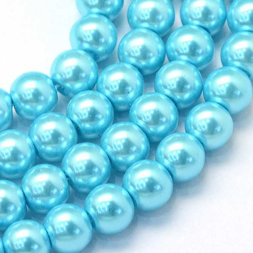 10 perles nacrées en verre - 8 mm - bleu clair - bleu ciel (pnv08blcl)