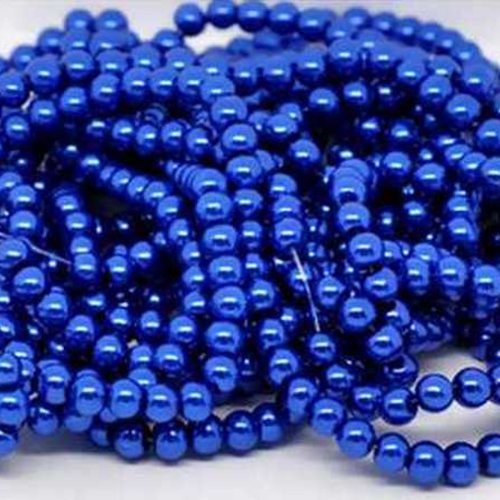 10 perles nacrées en verre - 8 mm - bleu foncé (pnv0blf)