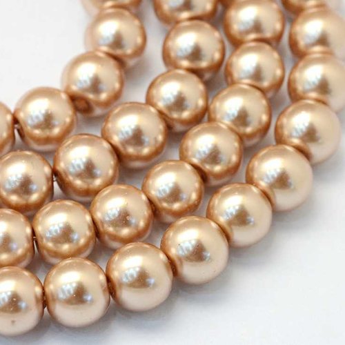 10 perles nacrées en verre - 8 mm - beige poudré - champagne doré (pnv08bpch)