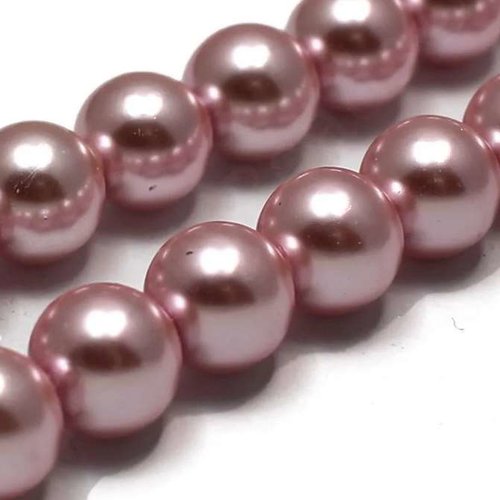 10 perles nacrées en verre - 8 mm - vieux rose (pnv08vr)