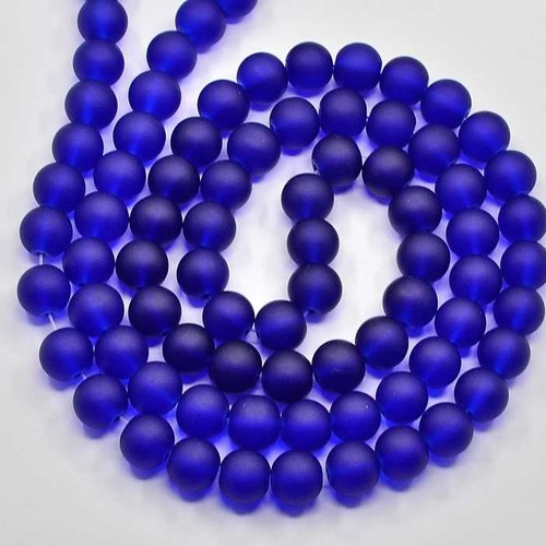 20 perles en verre givré dépoli - 4 mm - bleu foncé - bleu royal - mattes - rondes - perles givrées dépolies (pvg04blf)