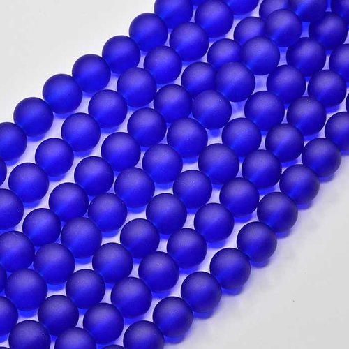 30 perles en verre givré dépoli - 6 mm - bleu foncé - bleu royal - mattes - rondes - perles givrées dépolies (pvg06blf)