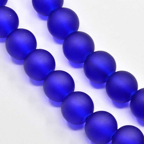 20 perles en verre givré dépoli - 8 mm - bleu foncé - bleu royal - mattes - rondes - perles givrées dépolies (pvg08blf)