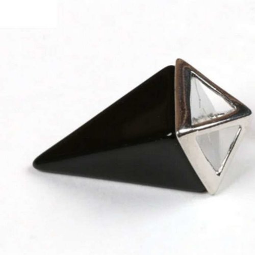 1 pendule / pendentif en agate noire - pyramide allongée - pendule divinatoire - avec sertissage (pp-agn03)