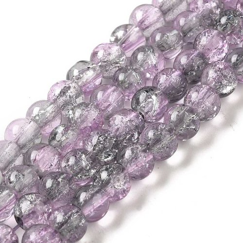 20 perles en verre craquelé - 6 mm - bicolores - rose pâle / gris pâle - perles craquelées - rondes (pcv06brpg)