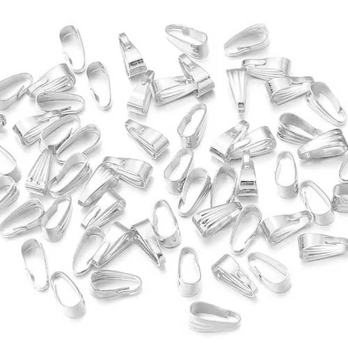 30 attaches pendentifs - 6 x 2 mm - argenté - bélières triangles à pendentifs - fermoirs pinces - connecteurs pour cordon - clips ap06a
