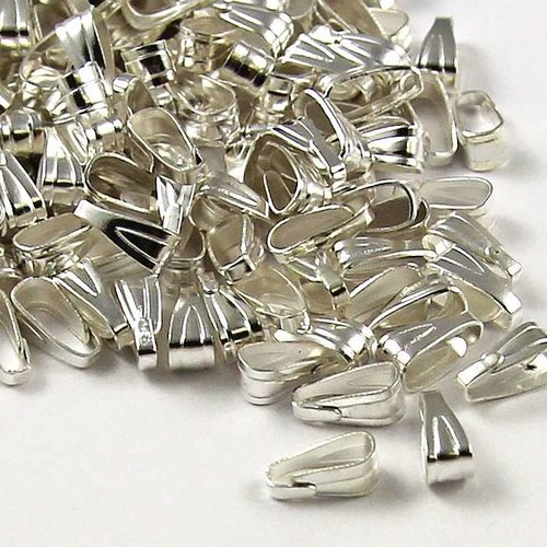 10 attaches pendentifs - 7 x 3 mm - argenté - bélières triangles à pendentifs - fermoirs pinces - connecteurs pour cordon - clips ap07a