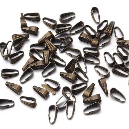 20 attaches pendentifs - 9 x 4 mm - bronze - bélières triangles à pendentifs - fermoirs pinces - connecteurs pour cordon - clips ap09ba