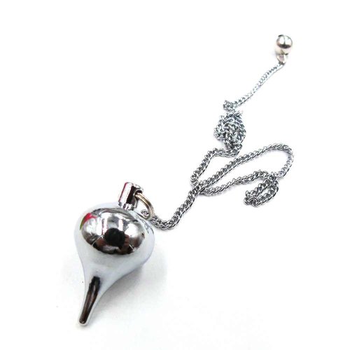 1 pendule / pendentif en métal - goutte luzi - couleur chromé, argenté - pendule divinatoire - pendentif - avec chaîne (pm-g02)