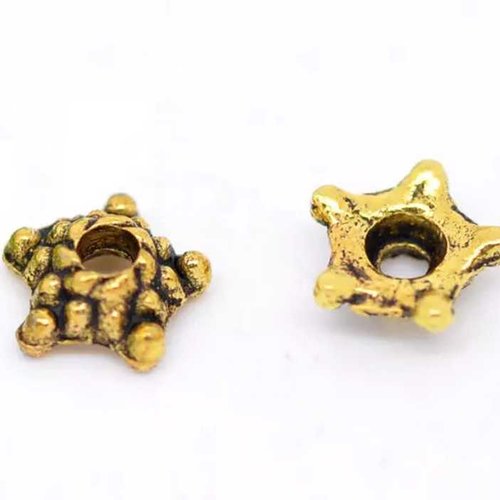 10 coupelles de perles - 5 mm - or vieilli - calottes - perles intercalaires - pentagone - fleur antique (cpp05oa)