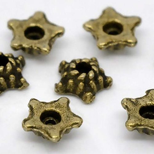 10 coupelles de perles - 5 mm - bronze vieilli - calottes - perles intercalaires - pentagone - fleur antique (cpp05ba)