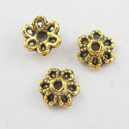 20 coupelles de perles - 6 x 3 mm - or vieilli - fleur antique - calottes - perles intercalaires - (cpfa06oa)