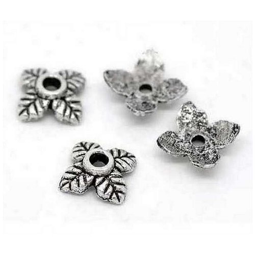20 coupelles de perles - 6 x 6 mm - argent vieilli - style tibetan silver - feuille - 4 pétales fleur - calottes - intercalaires (cpfe06ts)